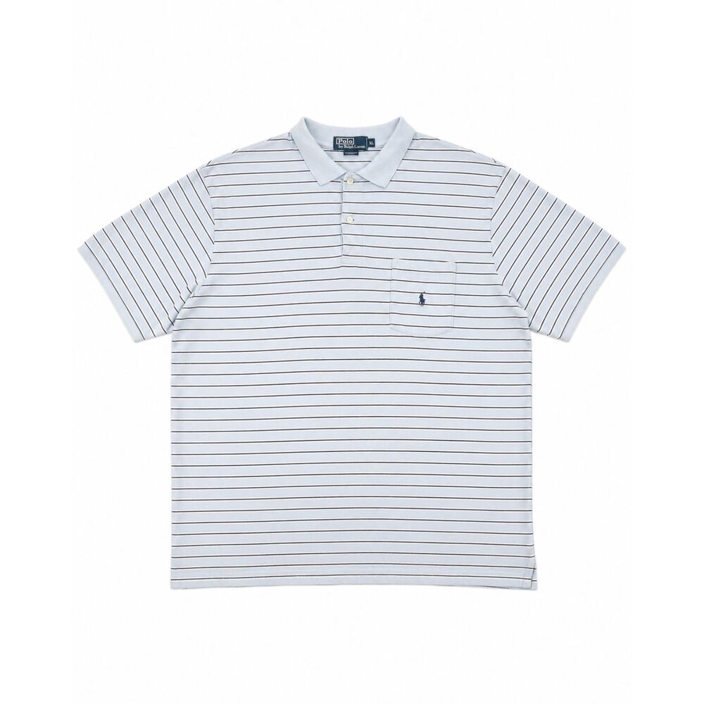 Polo by Ralph Lauren Men’s XL Light Blue Striped Polo Shirt Pocket 100% Cotton